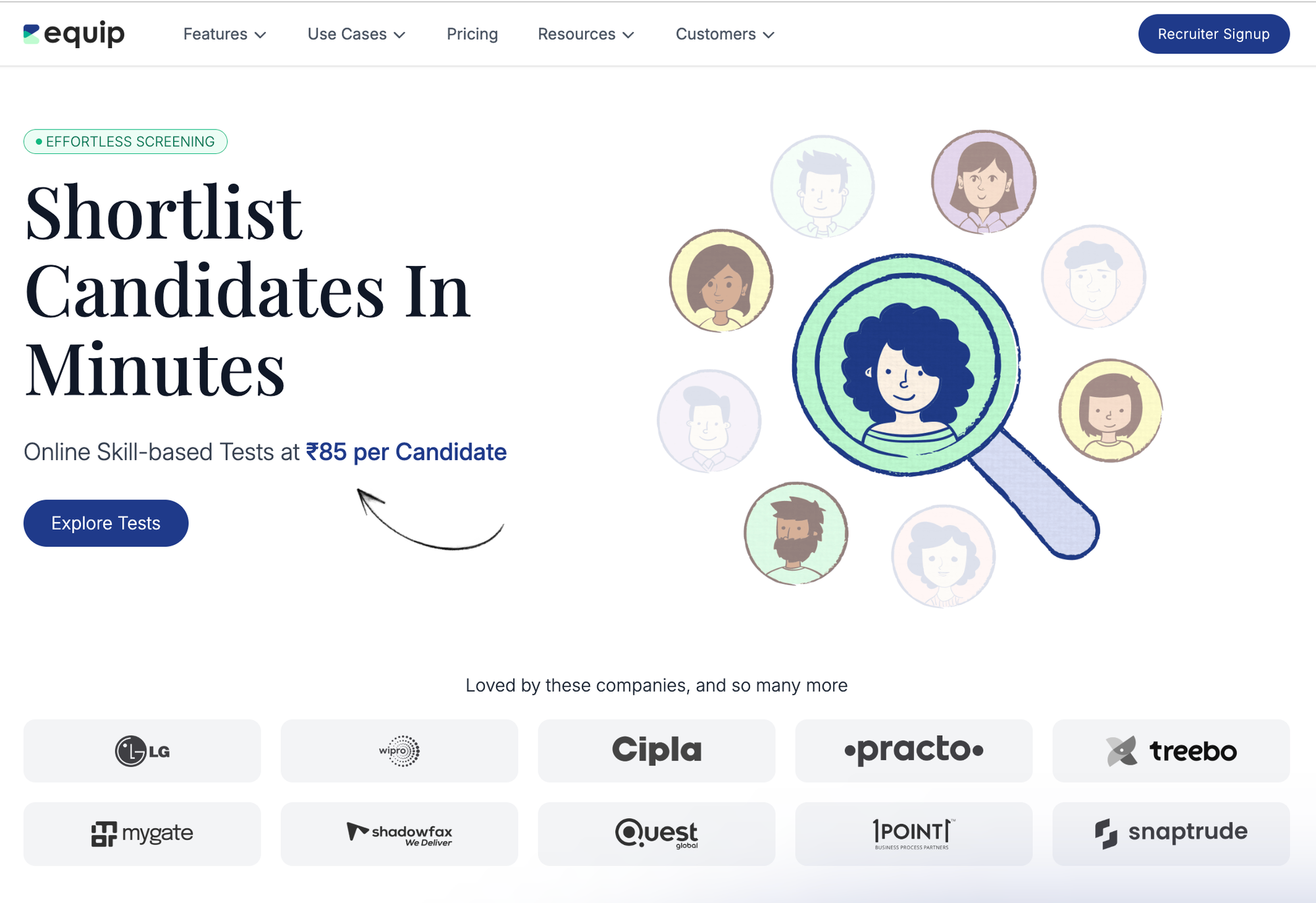 Equip website hero section